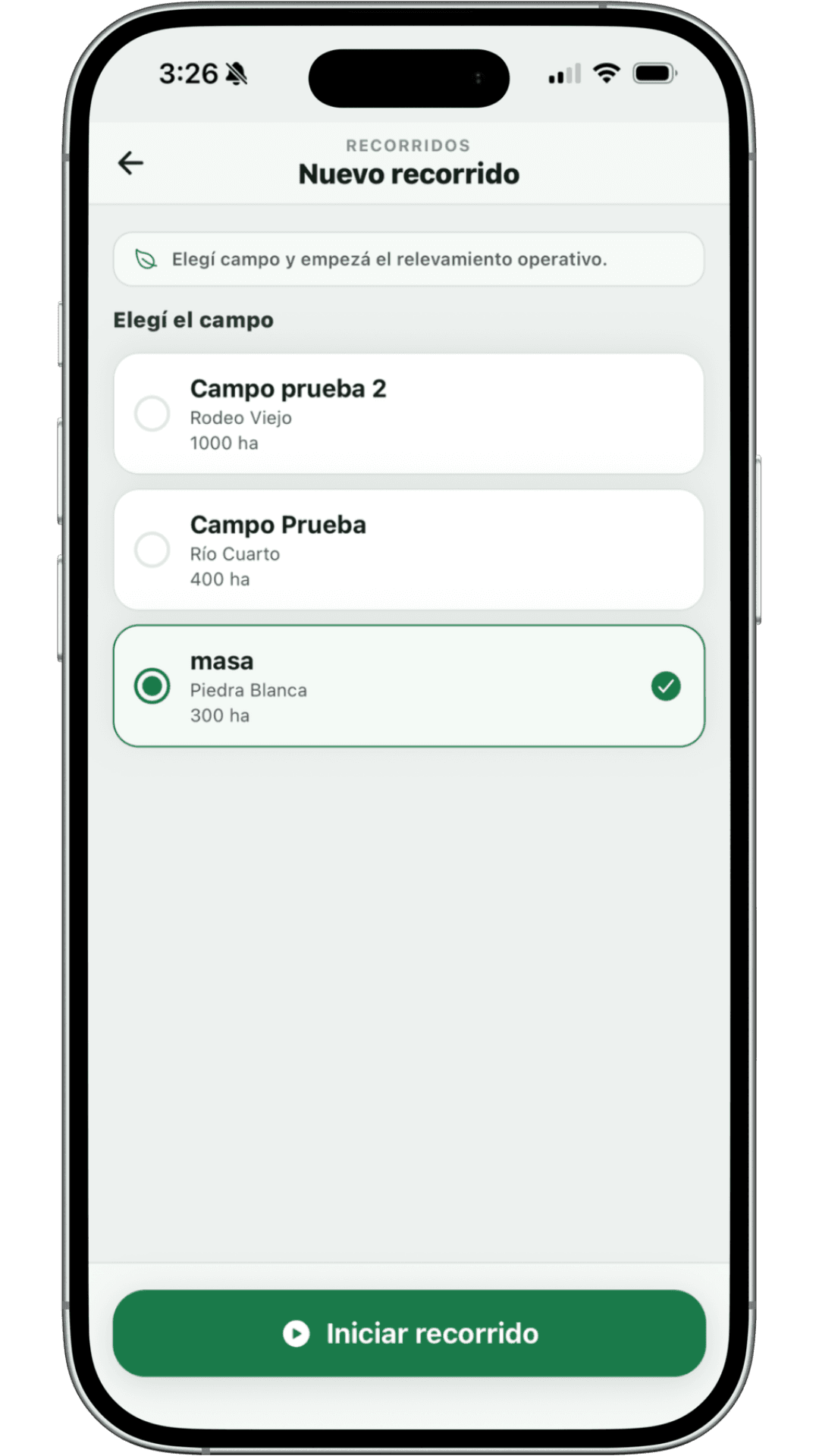 Recorrida activa en la app móvil de ScoutField