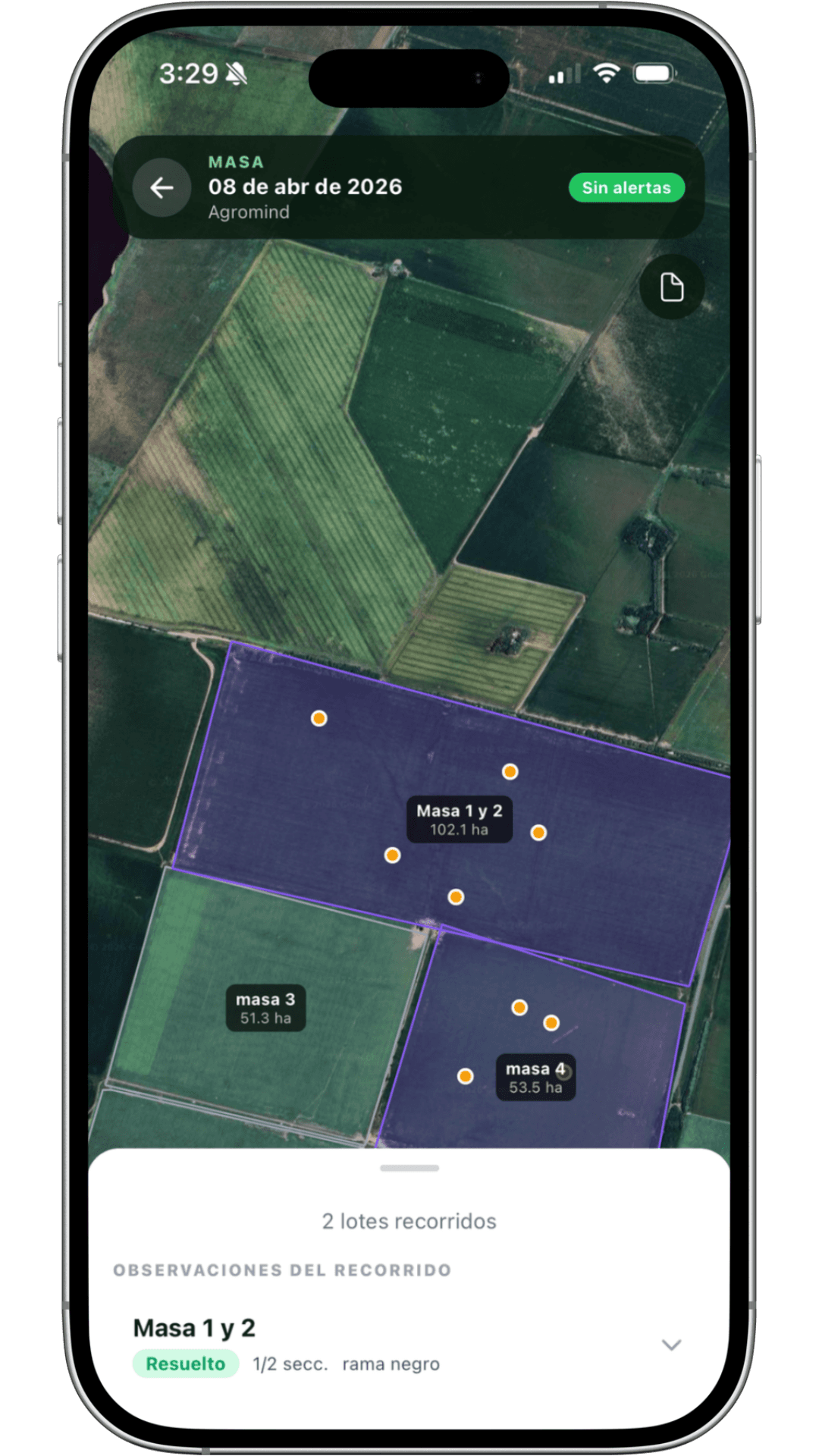 Recorrida activa en la app móvil de ScoutField