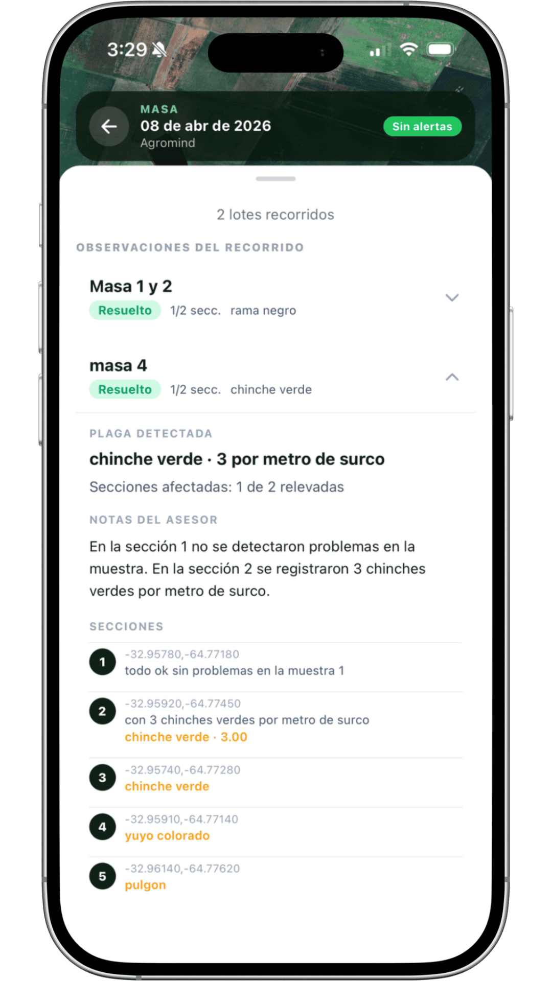 Recorrida activa en la app móvil de ScoutField