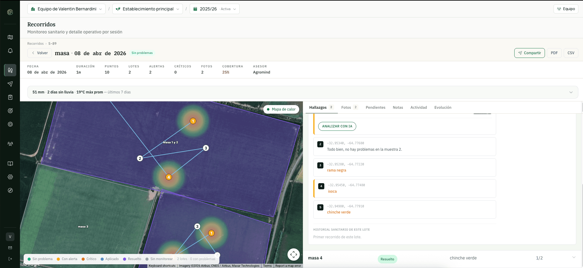Vista web del mapa de recorrida en ScoutField