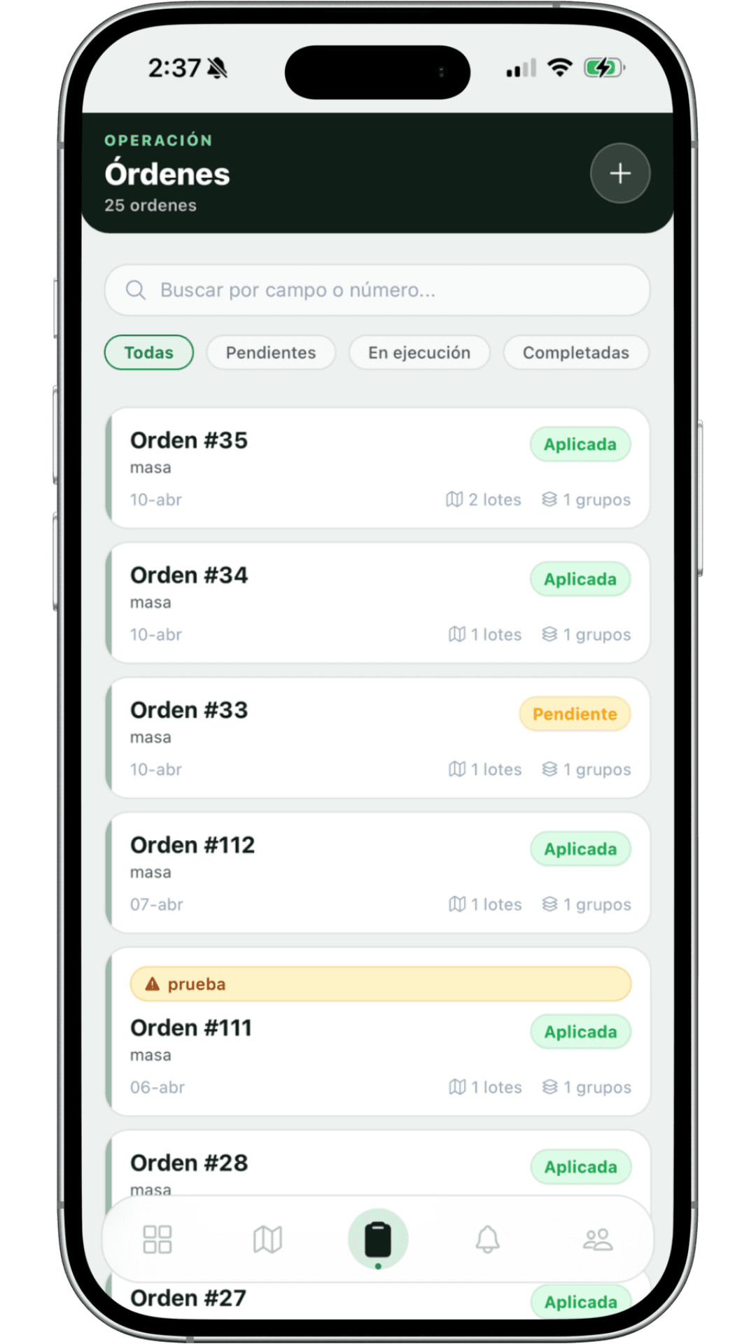 Órdenes de trabajo en la app móvil de ScoutField